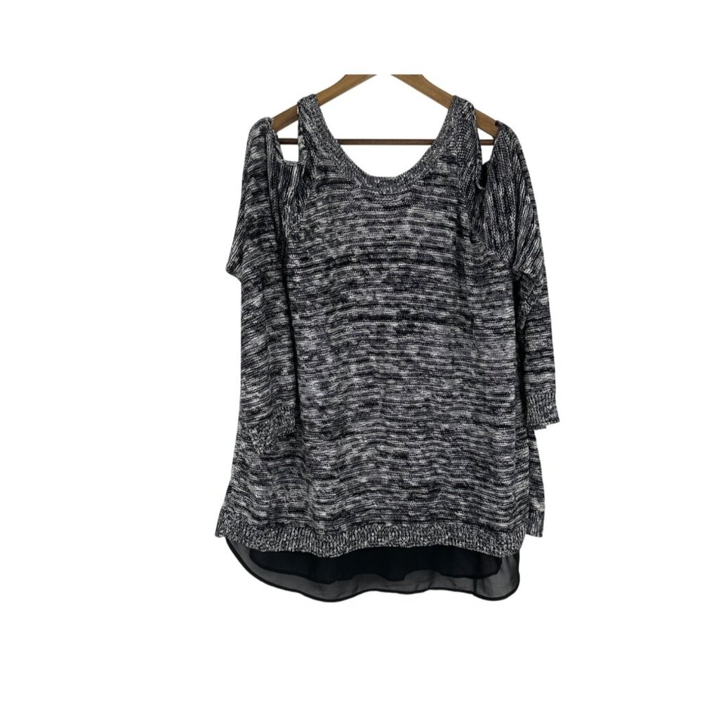 Torrid Marled Pullover 2fer Cold Shoulder Tunic With Chiffon Hem Womens Size 3X